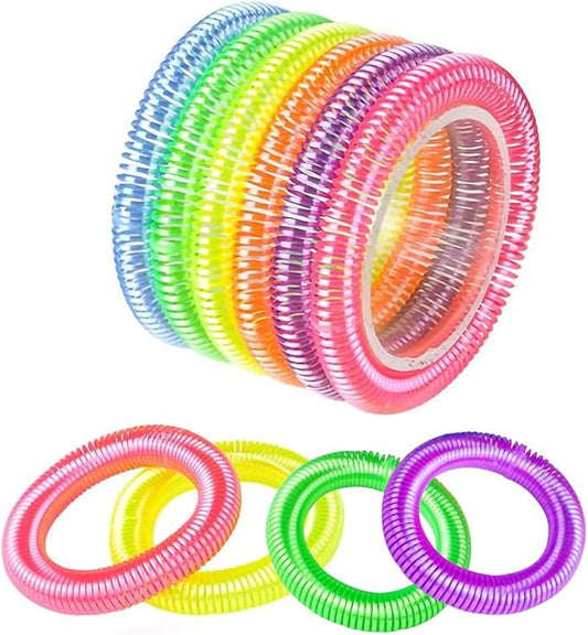 ArtCreativity Neon Spring Bracelets - Pack of 12 Elastic Plastic Wristbands in Assorted Neon Colors - Fun Party Favor, Carnival Prize, Goodie Bag Fillers, for kids and adults