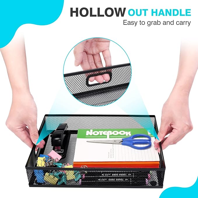 Office Drawer Organizer 3 Pack, Office Supplies Desk, Black Mesh Drawer Organizer Hold Pens & A4 Sized File, 12 x 9 Inches Visit the Store