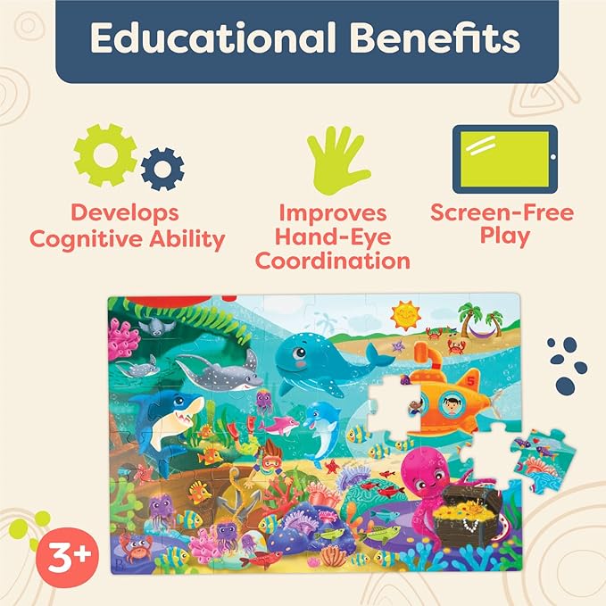 B. Toys – Floor Puzzle – 48-Piece Underwater Puzzle – Large 2 x 3 Feet Jigsaw Puzzle for Kids – Sea Animals, Submarine, Treasures – 3 Years + – Gigantic Jigsaw - Under The Sea