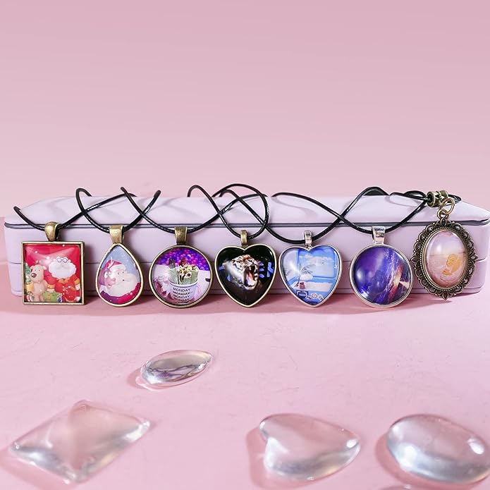 Bezel Pendant Trays Gold and Sliver, Rhinestone Bezel Pendants Trays for DIY Jewelry Craft Making, Picture Necklace Pendant Trays with Clear Glass Cabochons and Chains