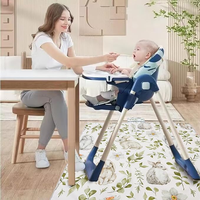 Insular Baby Splat Mat for Under High Chair/Arts/Crafts, Anti Slip and Waterproof Splash Mat for Floor, Portable Picnic Mat, 51x51 Inch, Rabbit