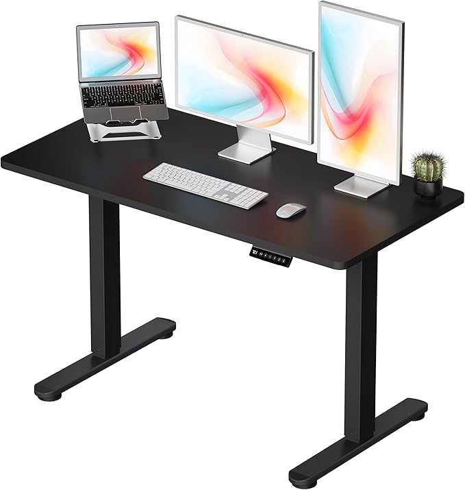 Okin Standing Desk Electric Adjustable Computer Whole Piece Stand up Desk Office Gaming Home Office Memory Desks 48x24 inches Black