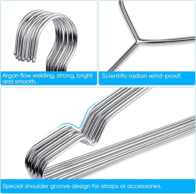 Fayleeko Wire Hangers 10 Pack Coat Hangers Strong Heavy Duty Stainless Steel Metal Hangers 16.5 Inch Ultra Thin Space Saving Clothes Hangers