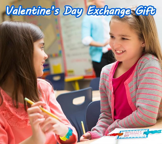 40pcs Valentines Day Gifts for Kids Classroom Exchange Pack Cards for Kids Heart Shape POP Bracelets and Valentines Day Cards for Kids Classroom Prizes Party Favors Goody Bag Filler