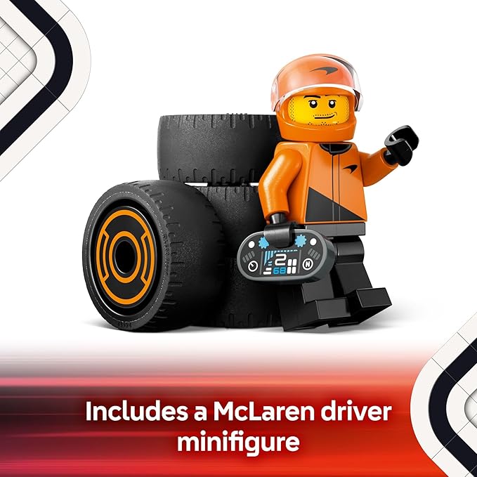 LEGO City F1 Driver with McLaren Race Car Toy - Model Car Building Toy Kit for Kids, Boys and Girls, Ages 6+ - F1 Collectible for Fans - with a Driver Minifigure - Gift Idea for Birthdays - 60442