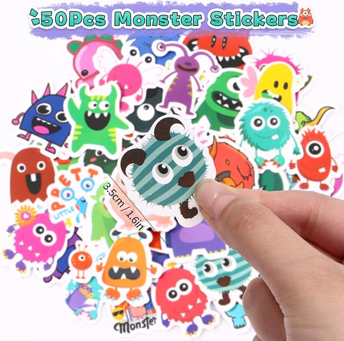 98Pcs Monster Party Favors Birthday Supplies for Kid Monster Drinking Straw Luminous Tattoo Sticker Keychain Slap Bracelet Sticker Pinata Filler Goodie Bag Stuffer Monster Birthday Party Supplies