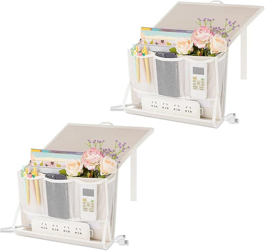 Bedside Caddy Bedside Storage Organizer Bedside Organizer with Power Strip Holder and 2 Adjustable Straps for Home Bunk Bed College Dorm Sofa (2 Pack White)