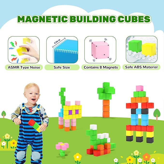 40pcs Magnetic Blocks for Toddler Toys, Large Magnetic Cubes Building Blocks Classroom Must Haves, STEM Preschool Montessori Sensory Magnet Toys for 3 4 5 6 Year Old Boys and Girls