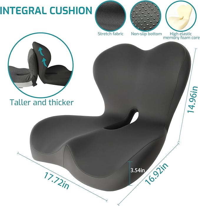 Memory Foam Seat Cushion,Office Chair Cushion with Lumbar Support for Back Pressure Relief,Sciatica,Car Seat Cushion with Adjustable Strap,Hip Pad Cushions for Car,Truck,Desk,(D-Dark Grey)