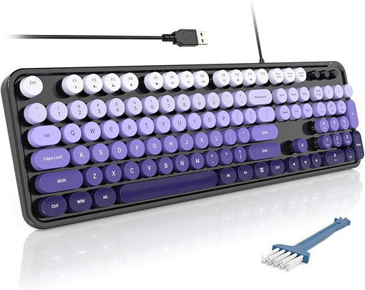 MOFII Computer Keyboards Wired, Plug Play USB Full Size Typewriter Keyboard, Cute Colorful Aesthetic Keyboard with Foldable Stands for Windows PC Laptop (Black Purple)
