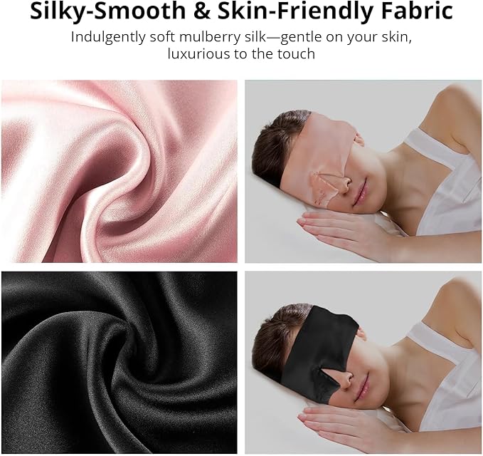Better zzZ 100% Pure Mulberry Silk Sleep Mask for Women & Men – Adjustable Velcro Strap, Total Blackout, No Pressure Eye Mask for Deep Sleep & Travel Pouch Included - (Pink)