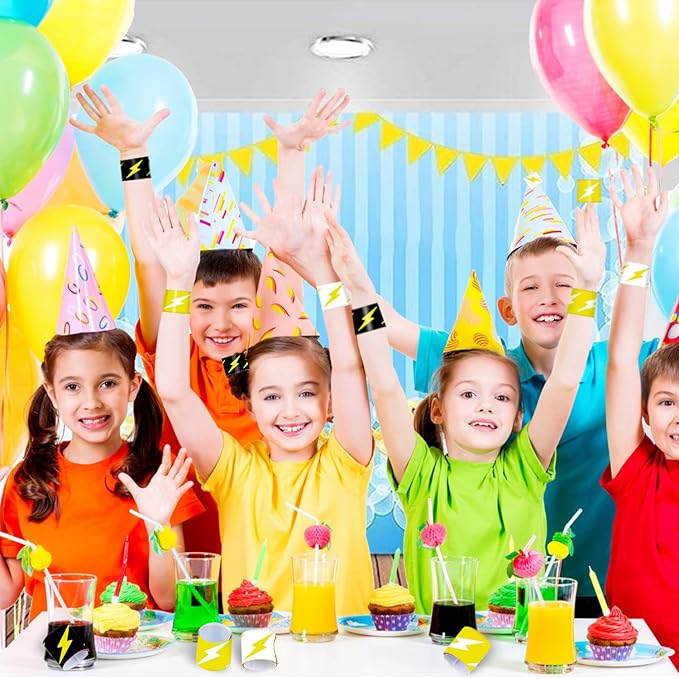 48 PCS Lightning Bolt Slap Bracelets Flash Wristbands, Party Favors, Goodie Bag Fillers for Lightning Bolt and Flash Birthday Decorations