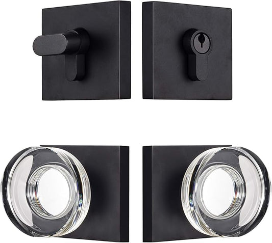 coolnews Deadbolt Lock and Door Knob Set, Crystal Glass Entry Door Knob and Deadbolt Lock Set, Matte Black