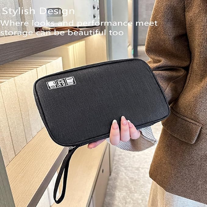 Bestac Electronics Organizer Case, Cable Storage Pouch for Travel, for Phones, Power Banks, SD Cards, and Chargers (Black)