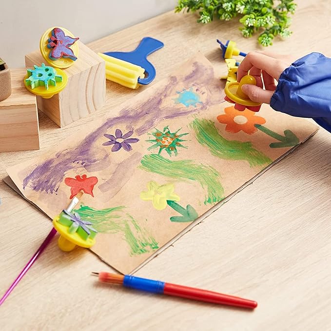 36 Piece Kids Painting Kit for Arts and Crafts with Foam Paint Brushes, Rollers and Stamps
