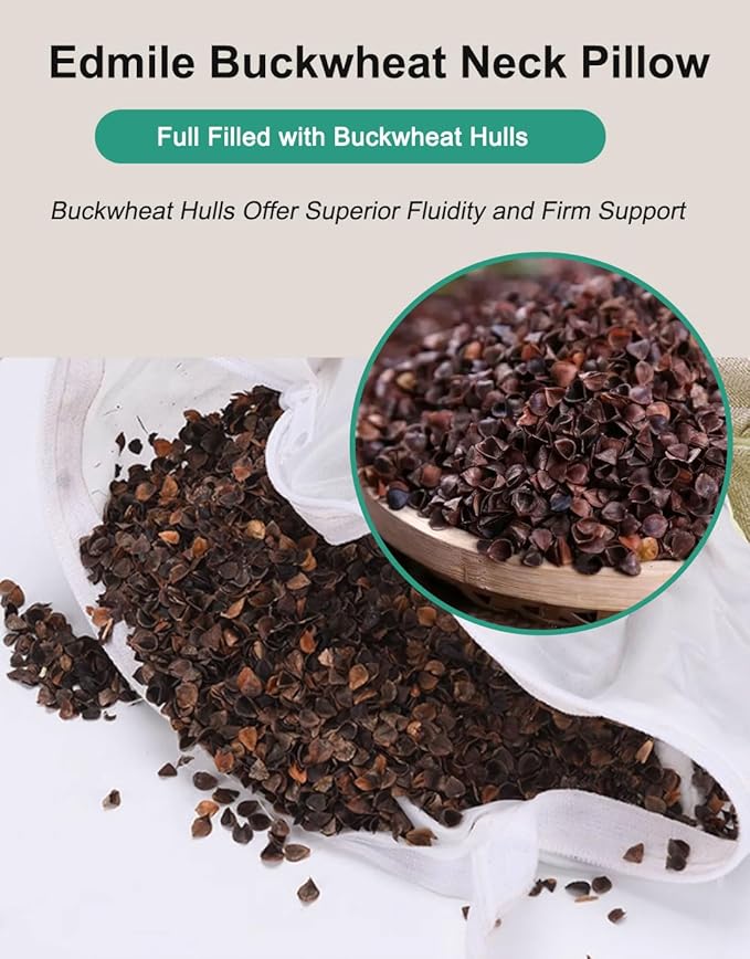 Buckwheat Pillow Neck Roll Bolster, Buckwheat Hulls Filling Neck Support Pillows, Adjustable Firmness Neck Pain Relief for Back Sleepers, Breathable Comfortable Covers, Grey 15 X 5 Inches