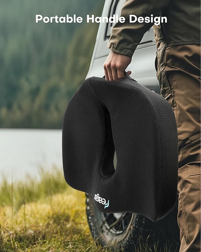 Feagar Memory Foam Seat Cushion for Office Chairs Desk, Gaming Chair Pad Tailbone Comfort Support Mesh Cover Dense Hip Sciatica Car Seat Cushion for Long Sitting Black