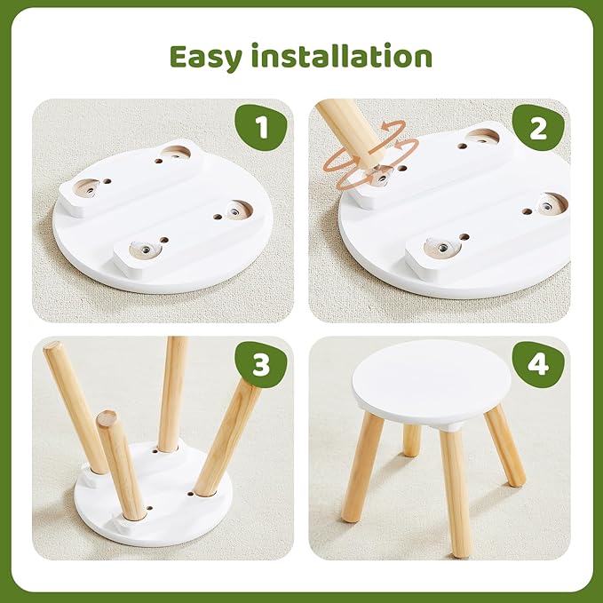 Beright Wooden Step Stool for Kids, 9 Inch Round Kids Chair fit with Sensory Table, Sturdy Sitting Stool with Assembled Four-Legged for Children Toddler, 2 Pack