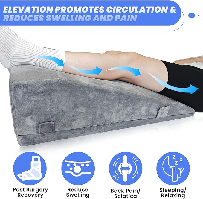 2 Adjustable Heights Leg Elevation Pillows for After Surgery, Knee Replacement Recovery Aids, Bone Foam Knee Surgery Pillow Replacement for Hip Ankle Pain Relief