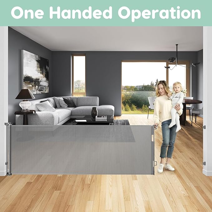 155 Inch Extra Wide Baby Gate Retractable Baby Gates Extra Wide Baby Gates for Large Openings Extra Long Baby Gate Indoor Extra Large Baby Gate Mesh Dog Gates for Doorways Pet Gate Outdoor Safety Gate