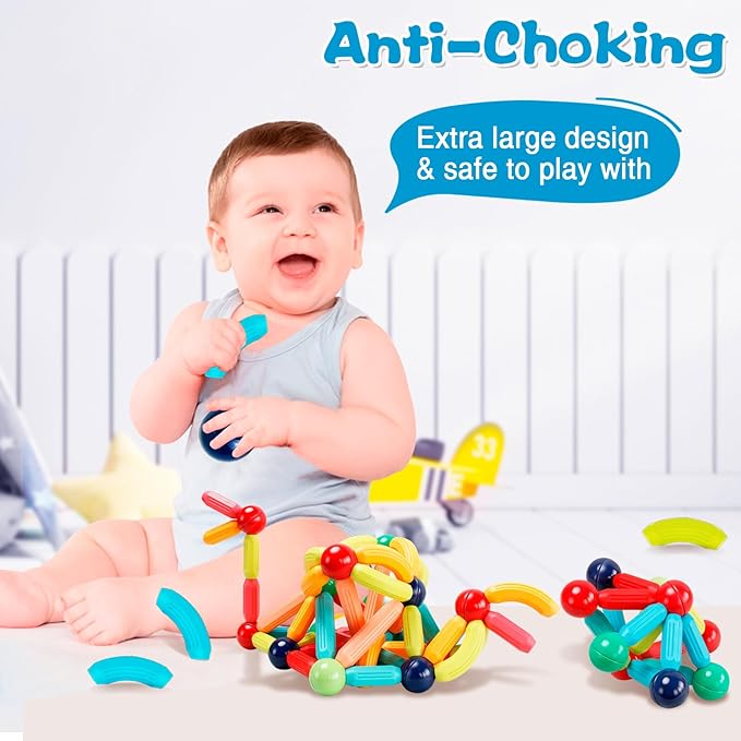 DMOlU 64PCS Magnetic Building Toy for Kids Stem Educational Toys for Toddlers Montessori Learning Magnetic Sticks and Balls,Gift for Christmas Birthday