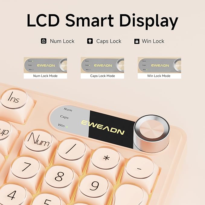 V102 Wired Keyboard, 98 Keys Creamy Gaming Keyboard with Number Pad, Display Screen & Media Knob RGB Silent Wired Cute Computer Keyboard for Laptop PC Gamer - Cream Pink