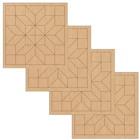 Bulk Set of 4 Mini Unfinished Floral Barn Quilt Square Wooden Sign, Country Decor Canvas Quilts Blocks (3 inches, Diamond Flower) AVTRBoutique