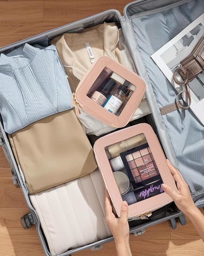 FFpaw Travel Clear Makeup Bag Set, TSA Approved Cosmetic Bag Case with Zipper Portable Makeup Pouch Toiletry Bag Women Traveling Cosmetic Organizer Storage Bag Car Organizer Car Essentials for Women