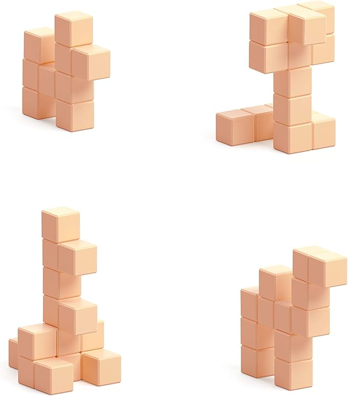 PIXIO-16 Tan Color Series Magnetic Blocks Building Set 16pcs with Free App, Stress Relief Building Blocks, Magnets for Kids, Pixel Art Desk Toy, Fidget Toys