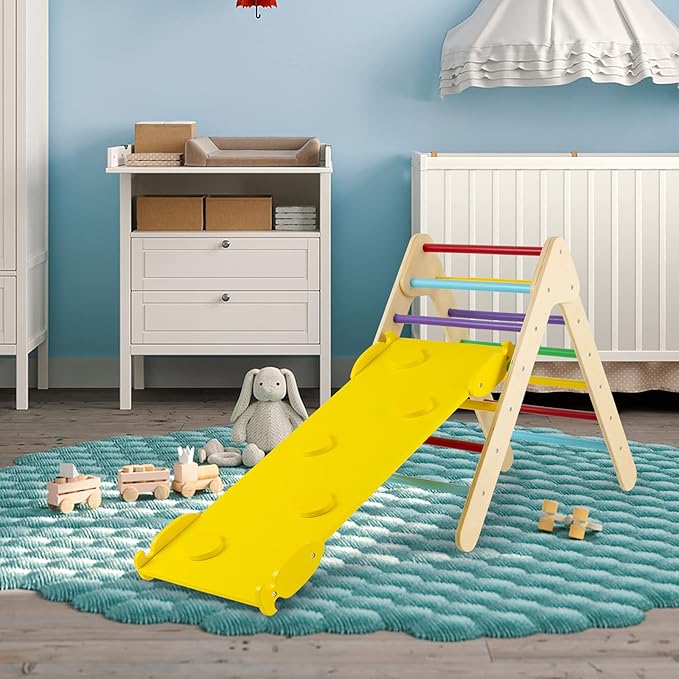 HONEY JOY Triangle Climber with Ramp, 2-Side Ramp for Climb & Slide, Kids Climbing Triangle Ladder for Daycare, Gym & Playground, Wooden Montessori Climbing Toys for Toddlers, Gift for Boys Girls