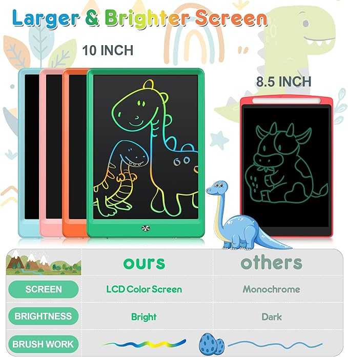 FLUESTON LCD Writing Tablet, Doodle Board Toys Gifts for 3-8 Year Old Girls Boys, 10 Inch Colorful Electronic Board Drawing Pad for Kids, Gifts for Toddler Educational Learning Travel Birthday, Green