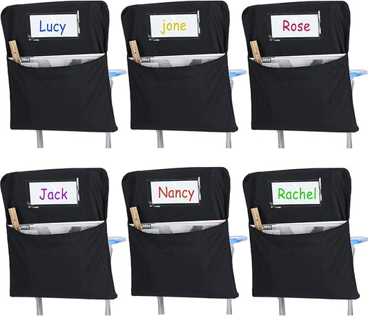 Maitys 6 Pack Large 17 Inches Chairback Pocket Chart Student Chair Pockets Chair Back Classroom Organizer with Name Tag for Keeping Kids Student Book School Table Desk Organized (Black)