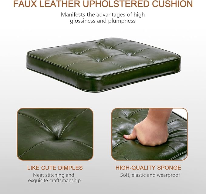 Zesthouse Mid Century Home Office Chair, Armless Desk Chair with Rattan Back, Adjustable Height Task Chair Vanity Chair for Girls Women, Upholstered Swivel Chair, Green Faux Leather