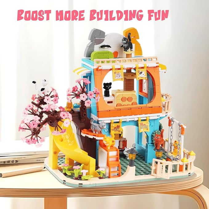 Cat House Toy Building Sets Include 8 Kittens of All Shapes Building Toys That Compatible with Lego Friends Sets for Girls 8-12 6-12 Year Old Creator Ideas Birthday Gift for Girl Boy 6+