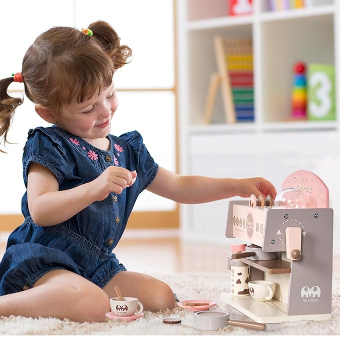 Coffee Maker Wooden Kitchen Toys for Kids, Toddler Coffee Playset, Pretend Coffee Maker for Girls & Boys