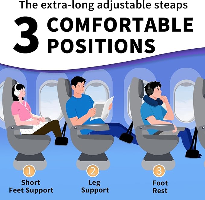 2-Piece Upgraded Airplane Footrest Hammock - Large Memory Foam Support & Adjustable Straps, Travel Essential