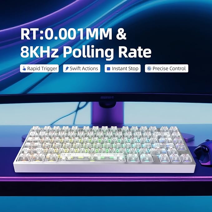 MG75MAX 81 Keys Wired Magnetic Switch Keyboard, 256KHZ Single Key Scan Rate, PCB Nano-Coating Waterproof, Hall Effect, 8KHZ/ARGB/CNC Aluminum Gaming Keyboard(Silver)