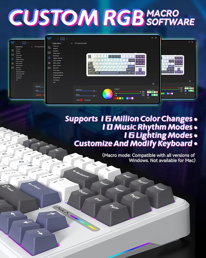 Aula F87 Pro Gaming Keyboard, Tri-Mode BT5.0/2.4GHz/USB-C Hot-Swappable RGB Wireless Mechanical Keyboard, Gasket Mount, 4000mAh, for Windows/Mac Gamer & Typists（LEOBOG Gray Wood Switch V4）