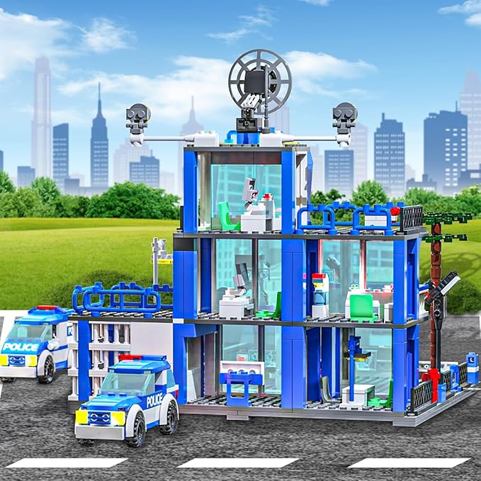 City Police Station Building Blocks Sets,570pcs City Police Station & Car Building Bricks Gift for Boys 6+ (Compatible with Lego)