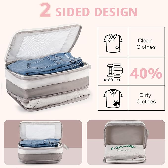 Expandable Double-Sided Compression Packing Cube，3 Set Lightweight Double Deck Organizer Bag Carry on Luggage Backpack Suitcases，Women Travel Accessories for Separate Clean and Dirty Clothes