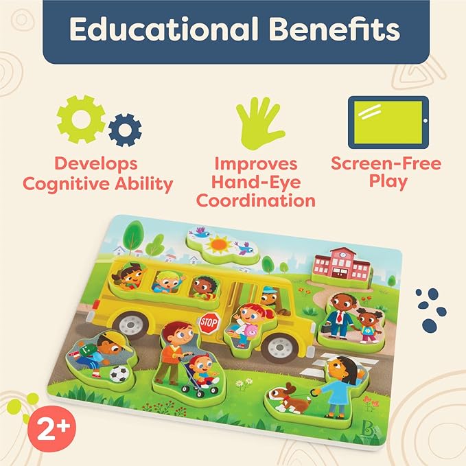 B. toys- Peek & Explore - School BusChunky Puzzle – Puzzle for Toddlers, Kids – School Bus Puzzle – School, Bus, Students – 2 Years +