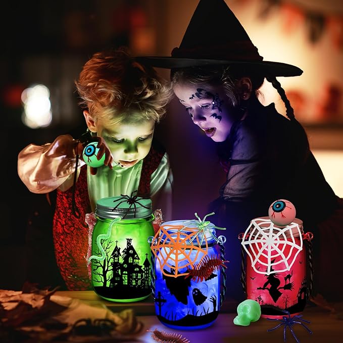 Halloween Crafts Activities For Kids Ages 4-12,8 Pack Glass Mason Jar for School Halloween Art Activities,Halloween Craft Supplies,DIY Lantern Jar for Gifts Halloween Party Favors,Classroom Prizes