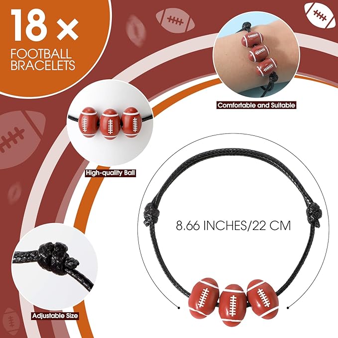 18 Sets Valentine's Day Football Gifts Mini Football Stress Balls Football Bracelets with Football Valentines Cards Football Team Gifts Party Favors for Valentine's Day Carnival Birthday