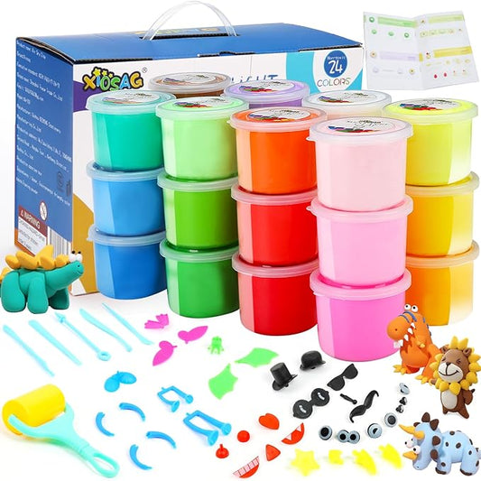 50G Air Dry Clay Kit-24 Colors Modeling Clay for Kids,Molding Clay Supplies with Mould Tools and Animal Accessories,Art Crafts Gift for Boys and Girls