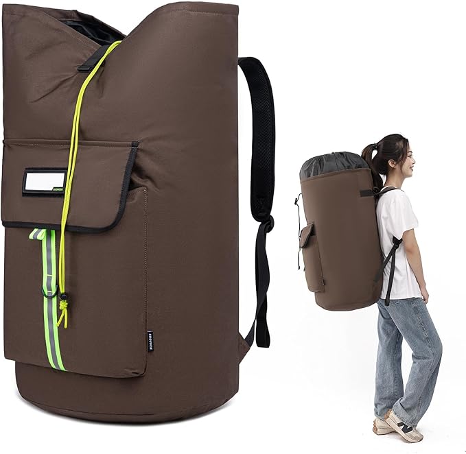 SUOVOCK laundry bag backpack,extra-large heavy duty laundry bags,laundry backpack for college students,drawstring closure (Brown)