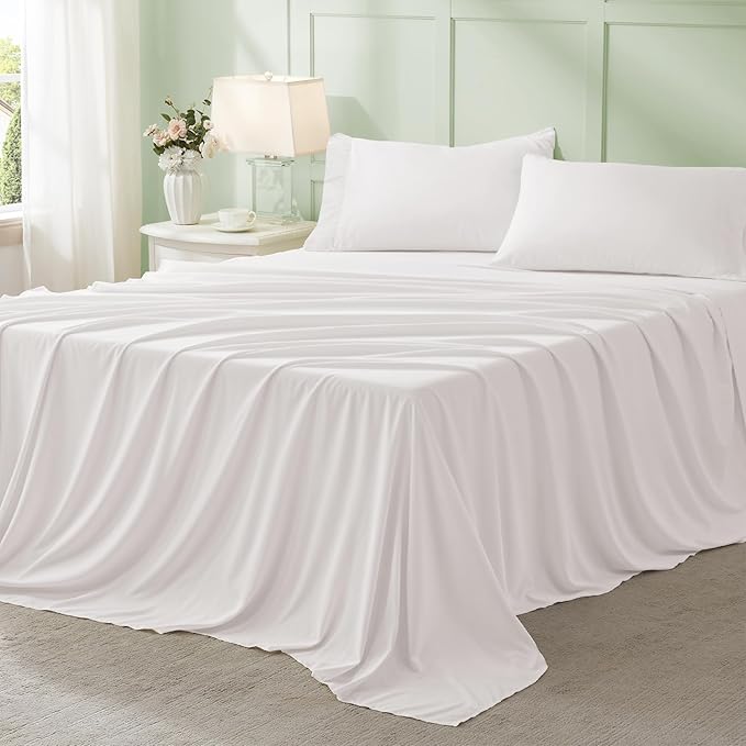 Anluoer White Full Comforter Set 7 Pieces, Bed in a Bag with Sheets, All Season Bedding Sets with 1 Comforter, 2 Pillow Shams, 2 Pillowcases, 1 Flat Sheet, 1 Fitted Sheet