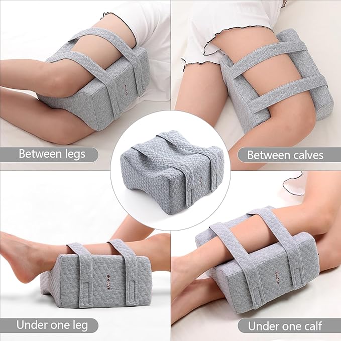 HATHOR Leg Knee Pillow for Side Sleepers with Straps, Sciatica, Sacroiliac, Hip, Back, Thigh Joints Pain Relief Pillow for Sleeping, Smooth Spine Alignment Pillow, Light Grey