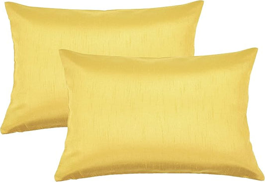 Aiking Home 12x18 Inches Faux Silk Rectangular Throw Pillow Cover, Zipper Closure, Yellow (Set of 2)