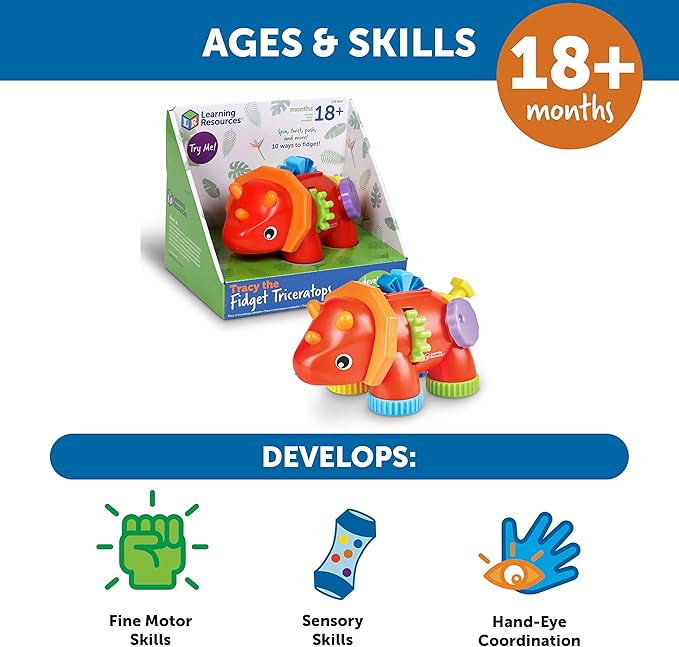 Learning Resources Tracy The Fidget Triceratops - Sensory Toys for Toddlers, Fidget Toys for Kids, Travel Toys for Toddlers