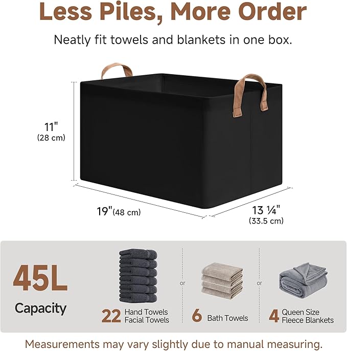 StorageWorks Storage Bins, Fabric Storage Bins for Shelves, Extra Large Storage Baskets with Metal Frame, Closet Baskets and Bins with Handles, Jumbo, Black, 2-Pack